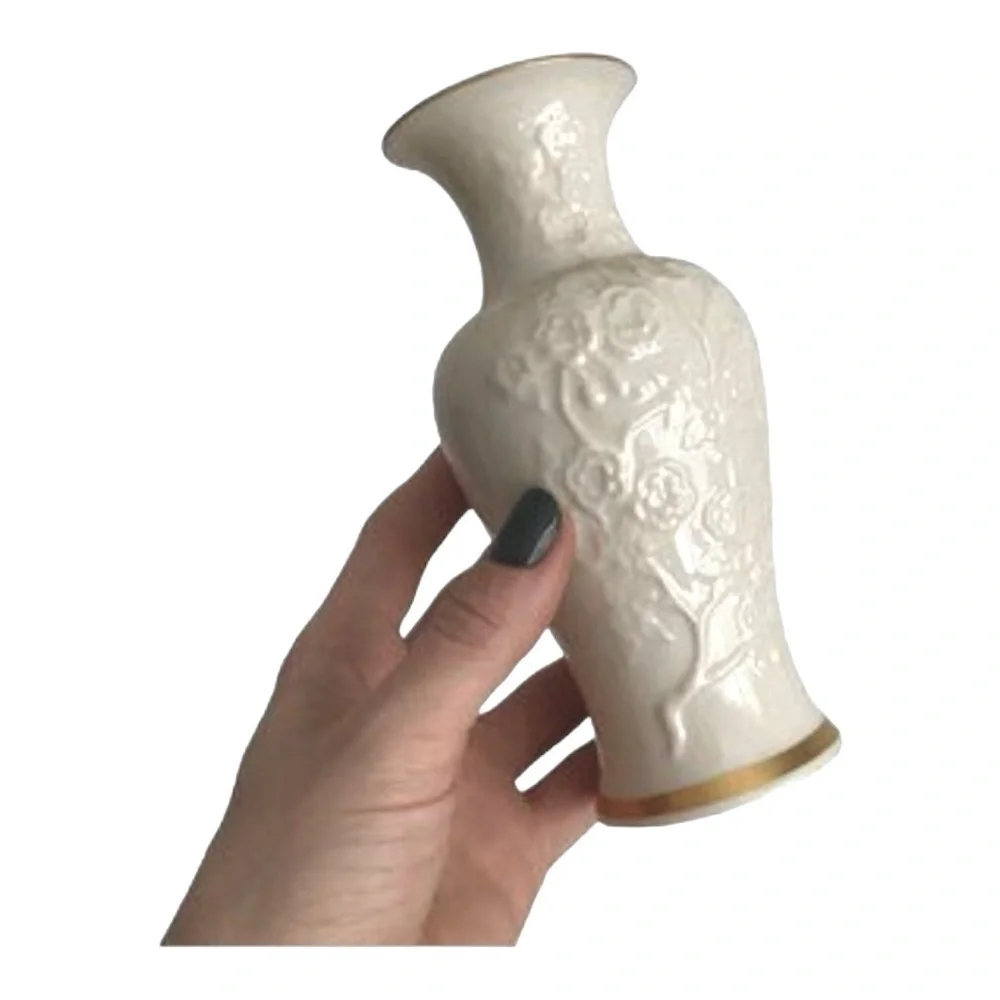 Vintage 1950s Lenox Ming Blossom Porcelain Vase White Gold Trim 6.5